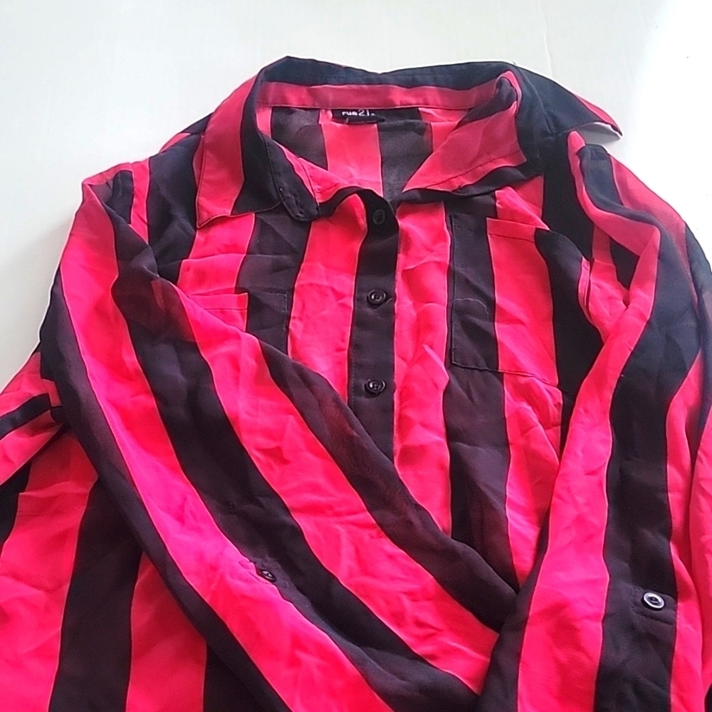 Magenta and black striped blouse